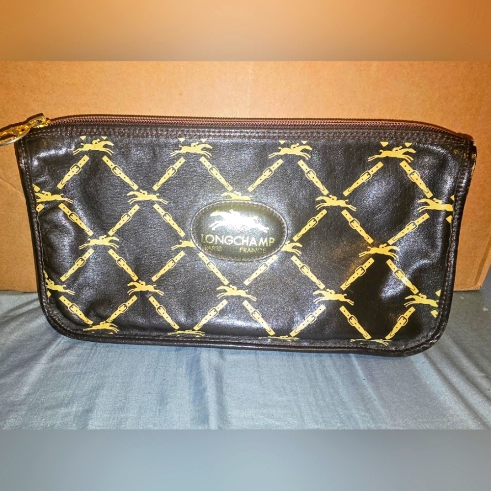 Longchamp Black and Gold Clutch
